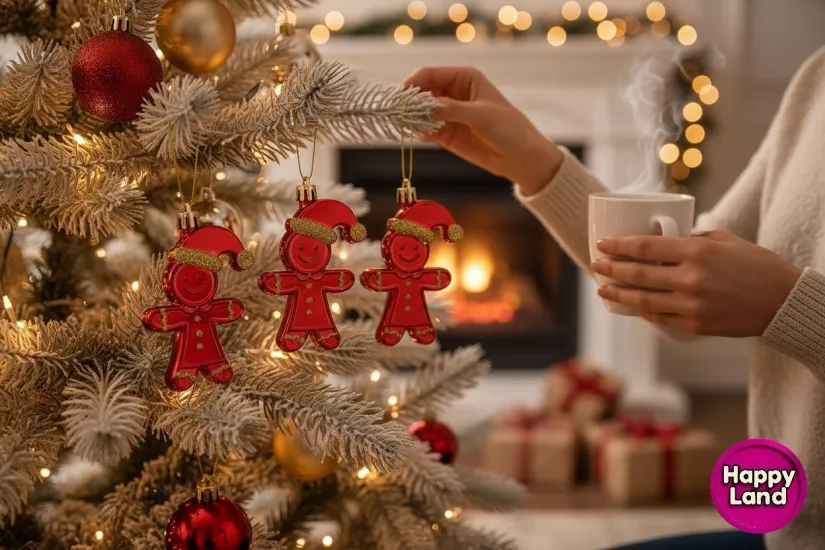 Happyland Yılbaşı Süsü Gingerbread Kurabiye Adam Asma Süs 4 Adet 10 cm Kırmızı Renk HAPPY2025-110