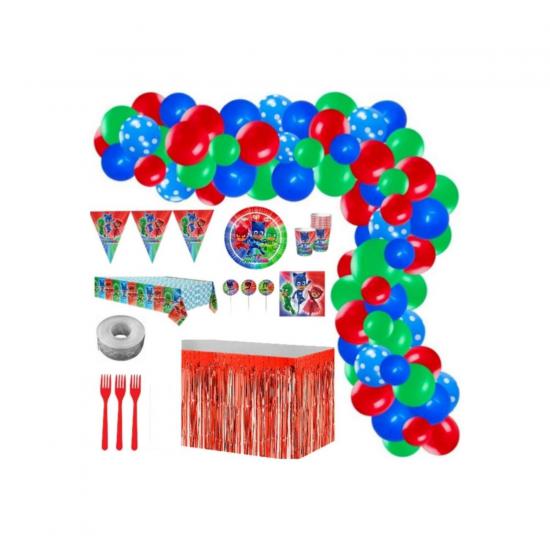 Happyland Pj Maskeliler 8 Kişilik Doğum Günü Seti ve Balon Zinciri 60 Balon