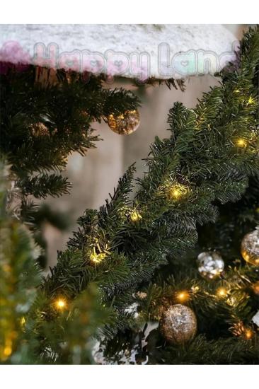 Happyland Yılbaşı 270cm Işıklı Kalın Garland Büyük Boy YılbaşıAğaç Çam Dalı Dekoratif Ledli Günışığı