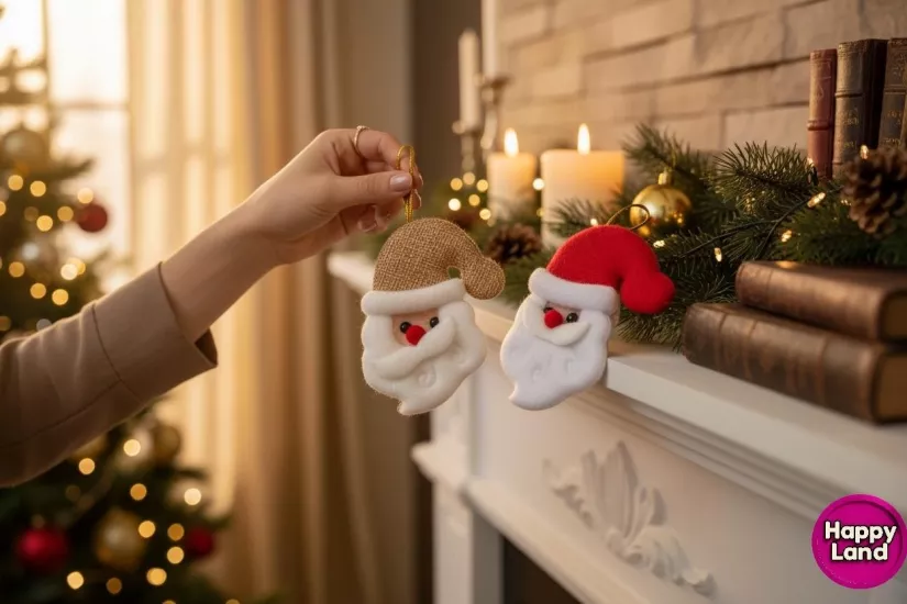 Happyland Yılbaşı Ağacı Süsü 2’li Noel Baba Kırmızı-kahve Renklerde Peluş Asma Süs 10 cm HPY26047