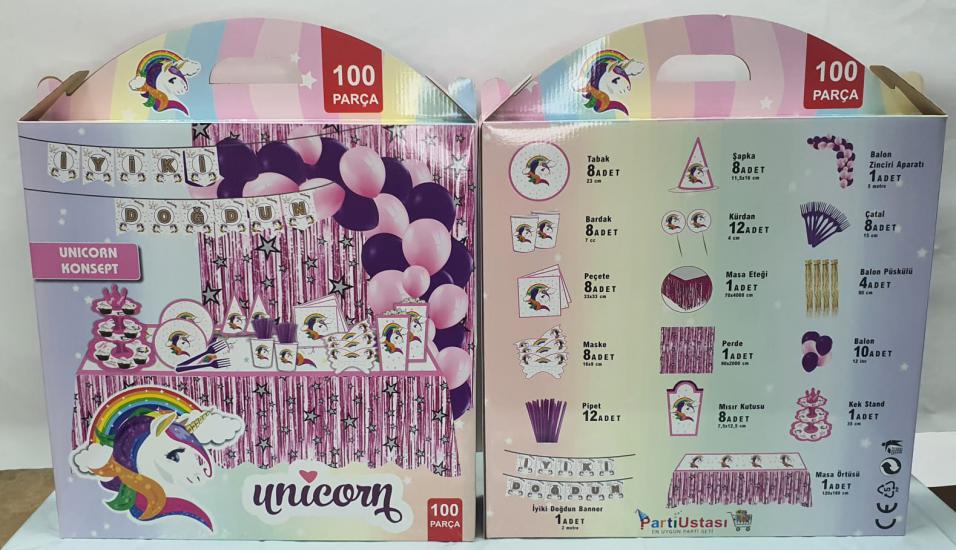 Parti Ustası HAPPYLAND Unicorn Konseti 100 Parça Parti Seti