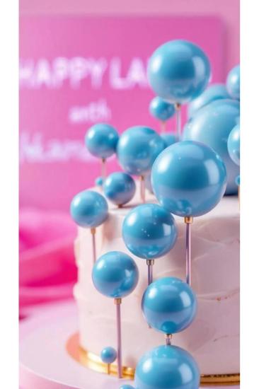 Happyland Pasta Süsü Mavi Toplar 20 Adet Pastel Makaron Mavi Pasta Üzeri Balon Süs