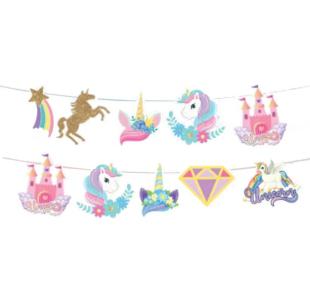 Happyland Unicorn Tek Boynuzlu At Dekoratif Banner Pembe İpli Dekor Banner Unicorn