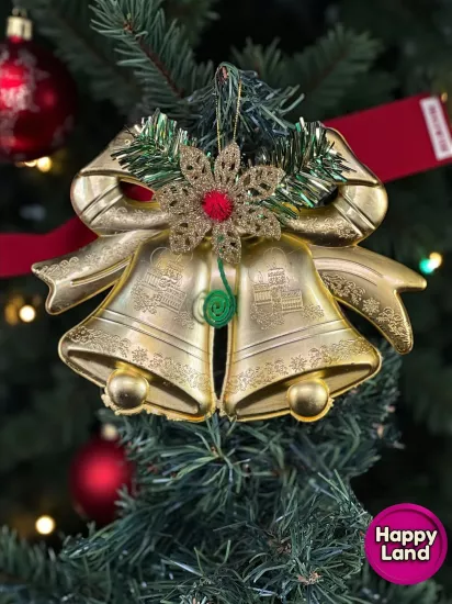 Happyland Yılbaşı Süsü Gold Çan Kapı Duvar Yılbaşı Ağacı Süsü 15 CM Küçük Boy HPY26048
