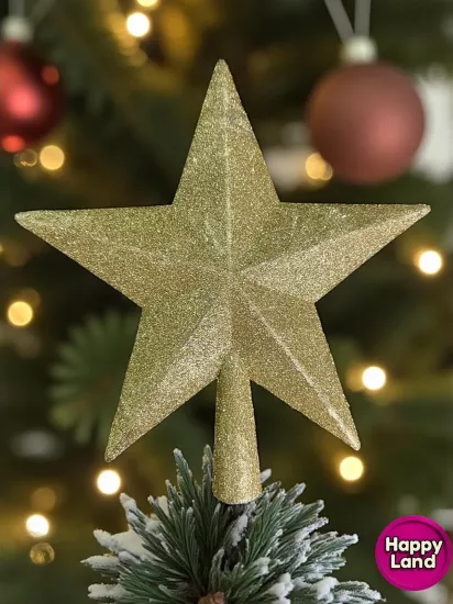 Happyland Yılbaşı Ağacı Tepe Yıldızı Gold Simli Lüks 20 Cm Yeni Yıl Ağaç Yıldızı 