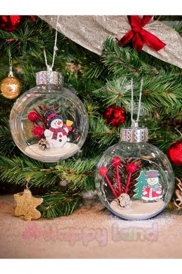 Happyland Yılbaşı Çam Ağacı Süsü 2’li Şeffaf Fanus Noel Babalı Top Süs yILBAŞI Topu 10 Cm