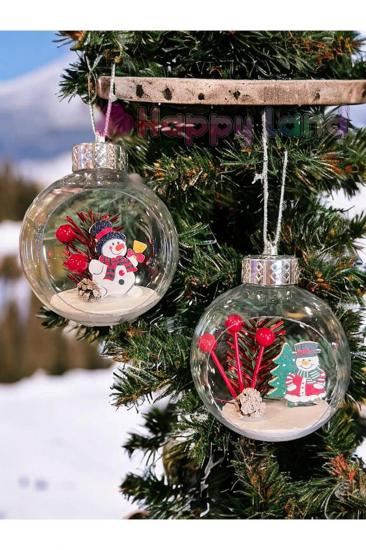 Happyland Yılbaşı Çam Ağacı Süsü 2’li Şeffaf Fanus Noel Babalı Top Süs yILBAŞI Topu 10 Cm