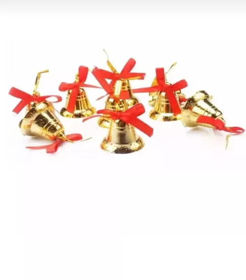 Happyland Yılbaşı Ağacı Süsü Kırmızılı 9’lu Çan Süs 3 Cm Gold Renk Çam Ağacı Süsü Ipli Çan