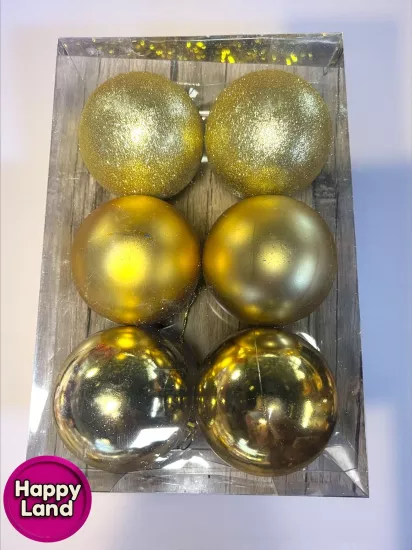 Happyland Yılbaşı Çam Ağacı Süsü 10 cm 6’LI Gold Renk Yılbaşı Topu Büyük BoyCici Top MAT-SİMLİ HP129