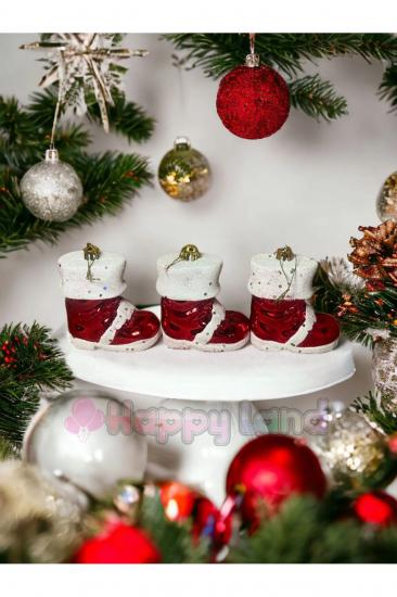 Happyland Happyland Yılbaşı Çam Ağacı Süsü 3’lü Çizme Yılbaşı Süsü 8 cm Yılbaşı Çizme Süs Yeni Yıl