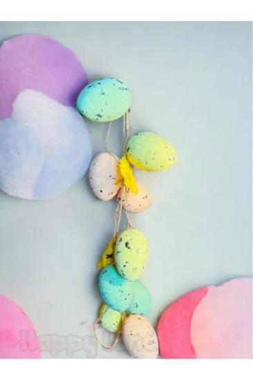 Happyland Paskalya Yumurtası Renkli İpli Asma Süs Yapay Paskalya Süs
