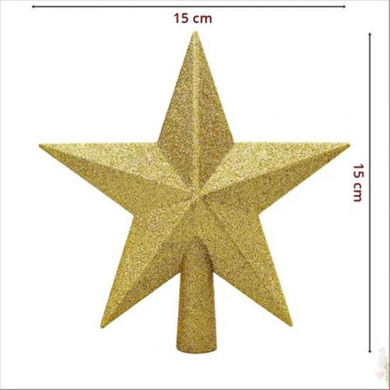 Happyland Yılbaşı Ağacı Simli Tepelik Yıldız, 15 cm - Altın