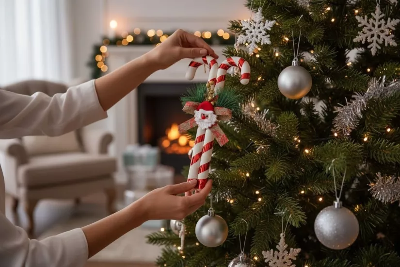 Happyland Yılbaş Süsü ’Lİ Baston Şeker Kapı Duvar Ağaç Süsü Noel Baba Figürlü 30 CM HPY26056