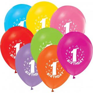 32 Adet Renkli 1 Yaş Baskılı Balon Rengarenk Doğum Günü Balonu