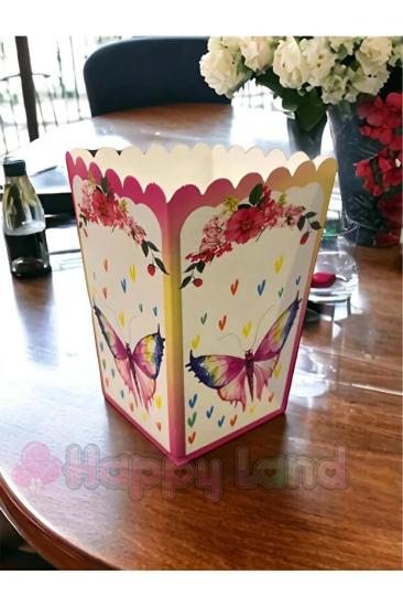 Happyland Kelebekli Konsept Doğum Günü Partisi Popcorn Mısır Kutusu 8’li Kelebek Desenli