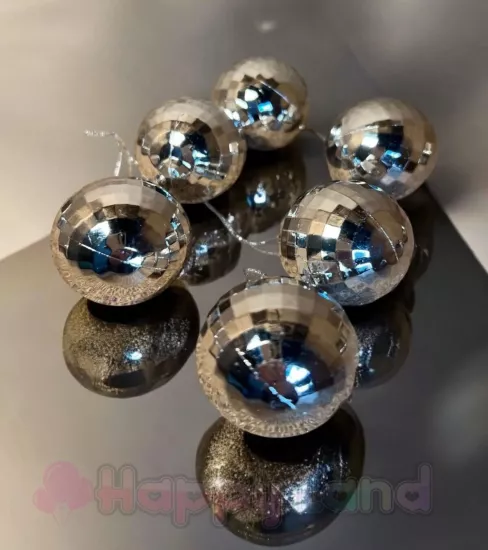 Happyland Yılbaşı Çam Ağacı Süsü Disko Topu Görünümlü Gümüş Yılbaşı Topu 6 Cm 6 Lı Diskop Topları HAPPY2025137