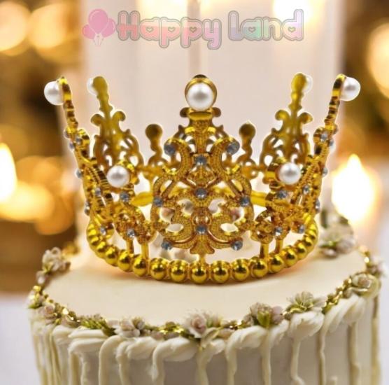 Happyland İncili Gold Pasta Tacı Mini Plastik İNCİLİ MODEL TAM TUR 12X12 CM