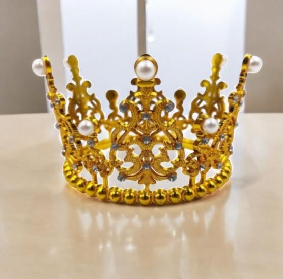 Happyland İncili Gold Pasta Tacı Mini Plastik İNCİLİ MODEL TAM TUR 12X12 CM