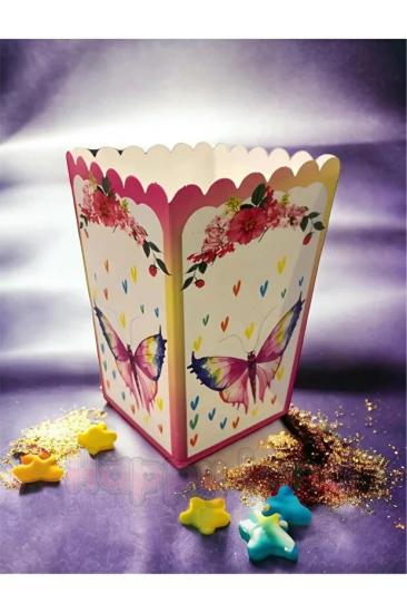 Happyland Kelebekli Konsept Doğum Günü Partisi Popcorn Mısır Kutusu 8’li Kelebek Desenli