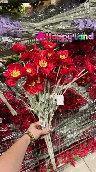 Happyland Yapay Çiçek Gelincik Dalı Kırmızı Renk 60 cm 1 Adet Gelincik HPY-26132