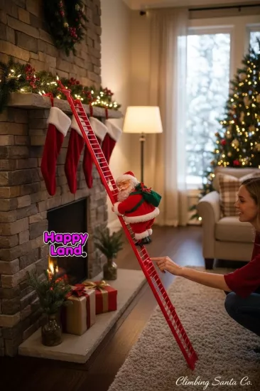 Happyland Yılbaşı Süsü Uzun Merdivene Tırmanan Noel Baba Hareketli Pilli 70 cm HAPPY20251D