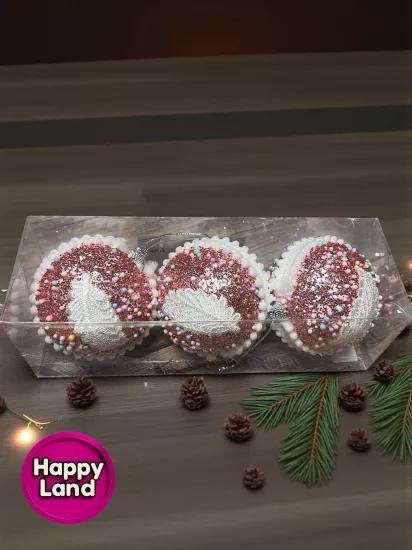 Happyland Yılbaşı Ağacı Süsü Rose Pembe Parıltılı Süslü 6 adet 8 cm Lüks Yılbaşı Topu HAPPY2025109