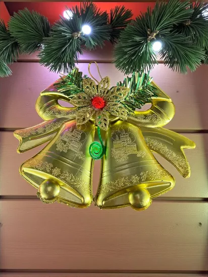 Happyland Yılbaşı Süsü Gold Çan Kapı Duvar Yılbaşı Ağacı Süsü 15 CM Küçük Boy HPY26048