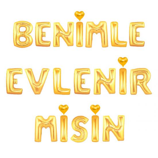 Happyland Gold Renk Benimle Evlenir Misin? Folyo Set Balon