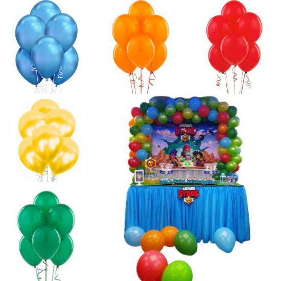 Happyland Brawl Stars Doğum Günü Kutlama Balon Zincir Seti ve Masa Eteği Renkli Set Brawl Stars Konsepti