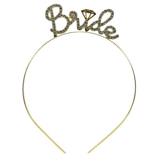 Happyland  Bride Plastik Taç, Parlak Taşlı, Altın Renk