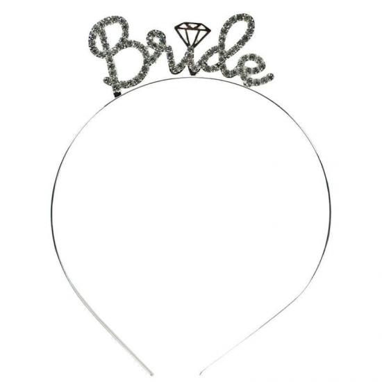 Bride Metal Taç, Parlak Taşlı, Gümüş Renk