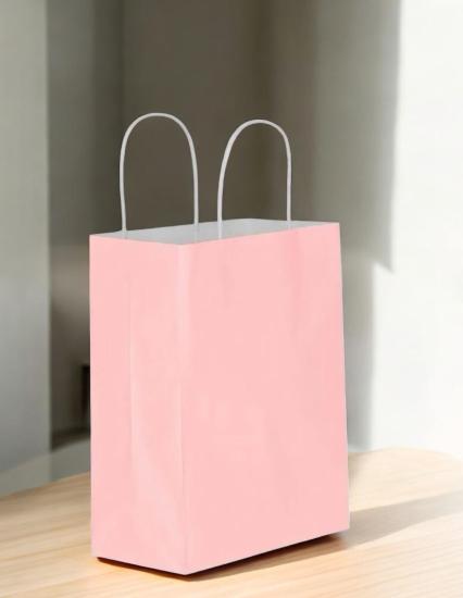  Happyland Pembe Karton Çanta Orta Boy Büküm Saplı 25 Adet 25x12x31 cm