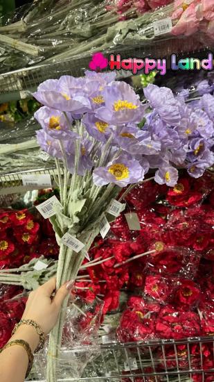 Happyland Yapay Çiçek 5’li Gelincik Dalı Lila Renk 60 cm Gelincik HPY-26132