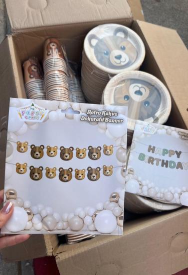 Happyland Ayıcıklı Parti Seti Retro Kahve Parti Temalı Doğum Günü Parti Seti 8 Kişilik