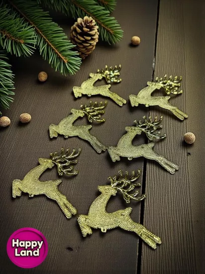Happyland Yılbaşı Çam Ağacı Süsü Geyik Süs Gold Renk 6’lı 5 Cm Mini Yılbaşı Geyik Süs HPY26036