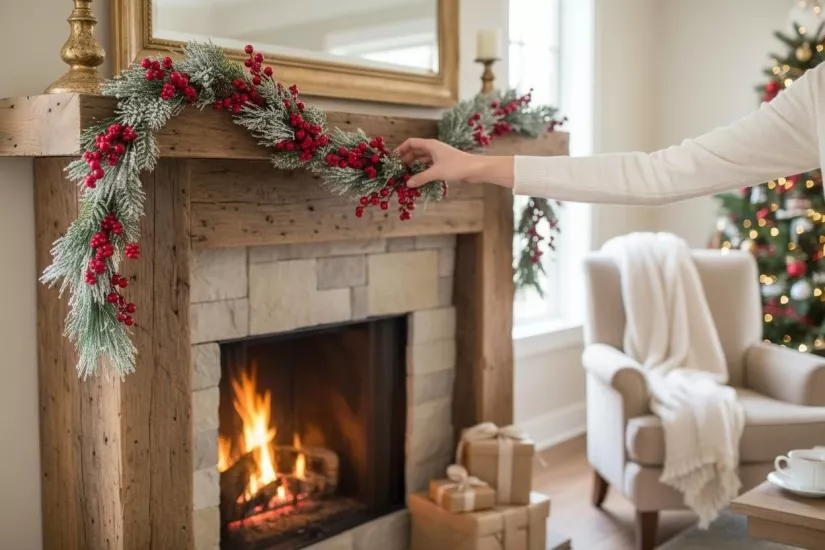 Happyland Yılbaşı Süsü Kozalaklı Berryli Karlı Garland Ssüs 180 cm Yılbaşı Dekor HPY26078