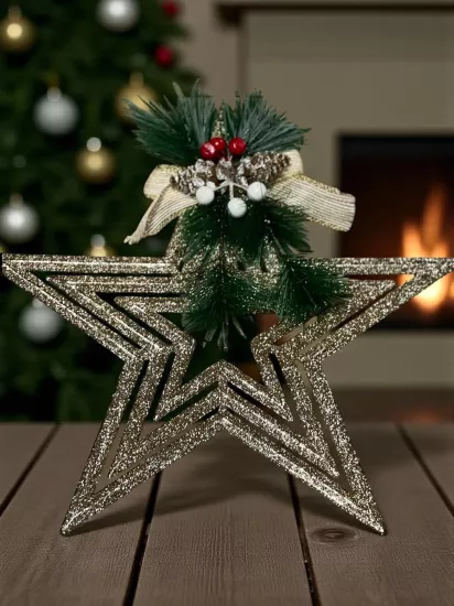 Happyland Yılbaşı Ağacı Süsü Gold Dev Boy Tepe Yıldızı Süslü Model 30 cm HPY26051