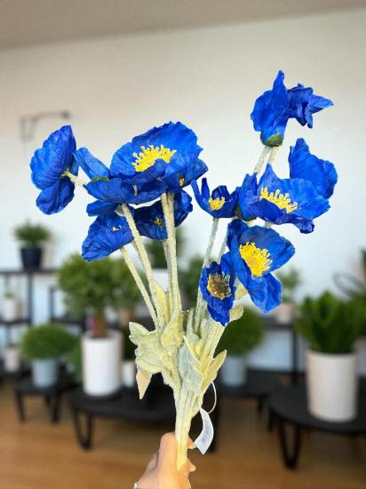 Happyland Yapay Çiçek 5 !i Gelincik Dalı Mavi Renk 60 cm Gelincik HPY-26132