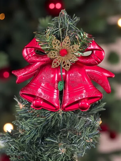 Happyland Yılbaşı Süsü Kırmıızı Çan Kapı Duvar Yılbaşı Ağacı Süsü 15 CM Küçük Boy HPY26049