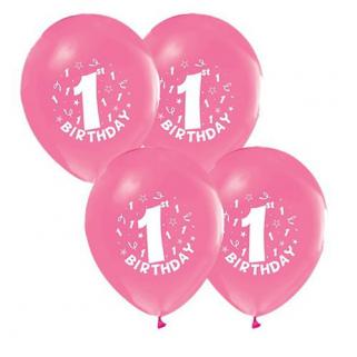 25 Adet Happy Birthday 1 Yaş Pembe Balon