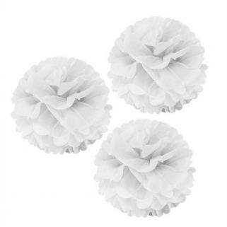 3 Lü Beyaz Renk Pelur Kağıt Ponpon Çiçek Asma Süs 25 Cm