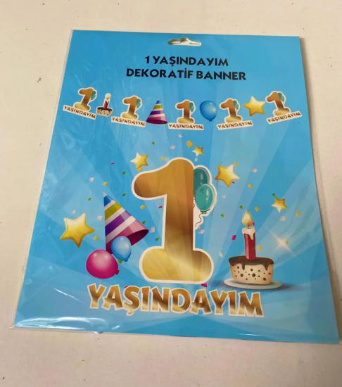 Happyland 1 Yaş Dekoratif Banner Mavi