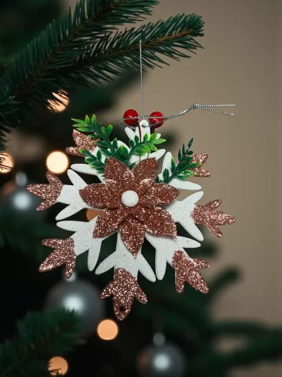 Happyland Yılbaşı Ağacı Süsü Yılbaşı Çiçekli Rose Gold ASMA Süs Kartanesi Model 15cm HPY26050