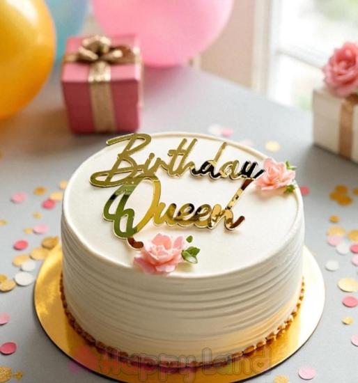  HAPPYLAND BİRTHDAY QUEEN GOLD PASTA ÖNÜ PLEKSİ PASTA YAZISI PASTA ÜZERİ PLEKSİ YAZI