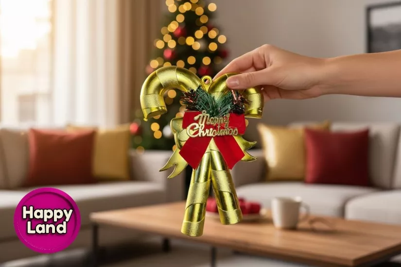 Happyland Yılbaşı Süsü Baston Şeker Süsü Gold Kapı Duvar Ağaç Süsü HP-125