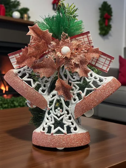 Happyland Yılbaşı Kapı Duvar Yılbaşı Ağacı Süsü Beyaz Rose Gold Çan Asma Süs 30 CMHPY26052