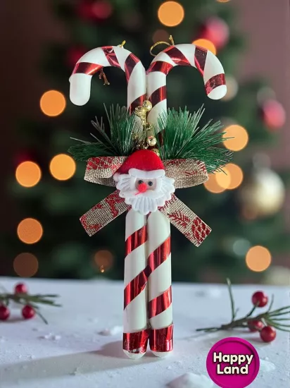 Happyland Yılbaş Süsü ’Lİ Baston Şeker Kapı Duvar Ağaç Süsü Noel Baba Figürlü 30 CM HPY26056