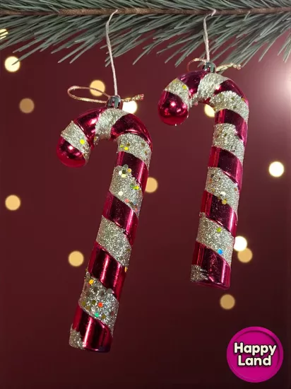 Happyland Yılbaşı Ağaç Süsü Baston Şeker Gold Simli Ağaç Süsü 4 Adet 16 cm Orta Boy HAPPY2025-140