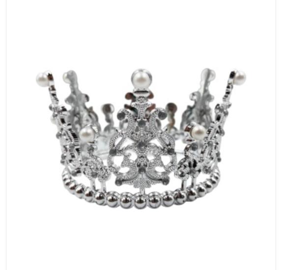 Happyland İncili Gümüş Pasta Tacı Mini Plastik İNCİLİ MODEL TAM TUR 12X12 CM