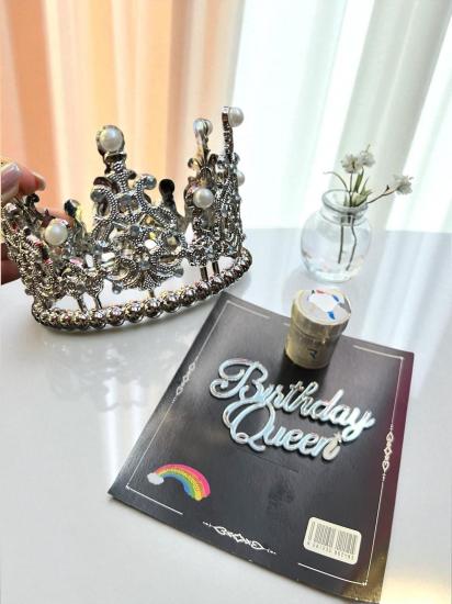 Happyland Gümüş Pasta Tacı Seti ( PastaTacı , Birthdayqueen gümüş pastapleksisi , gümüşpasta simi )